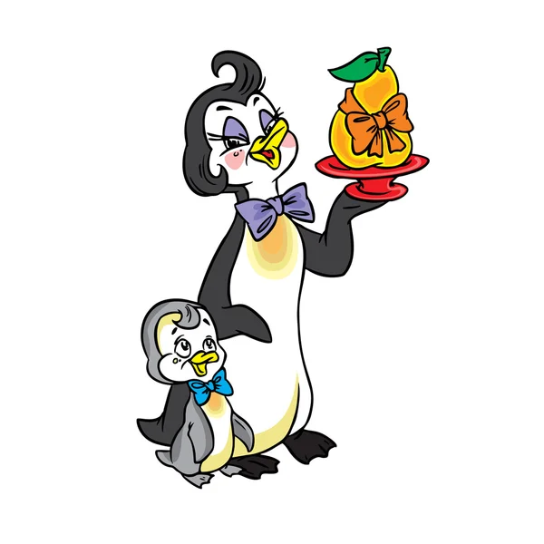 Penguin mother and baby penguin — Stok Vektör